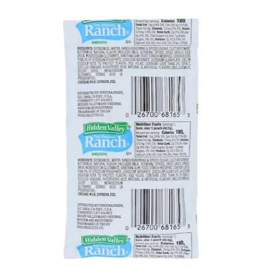 JUST-BUY ranch packet being squeezed onto fries showing creamy texture and flavor boost