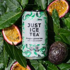 Just Ice Tea open can top with condensation showing ready-to-drink freshness