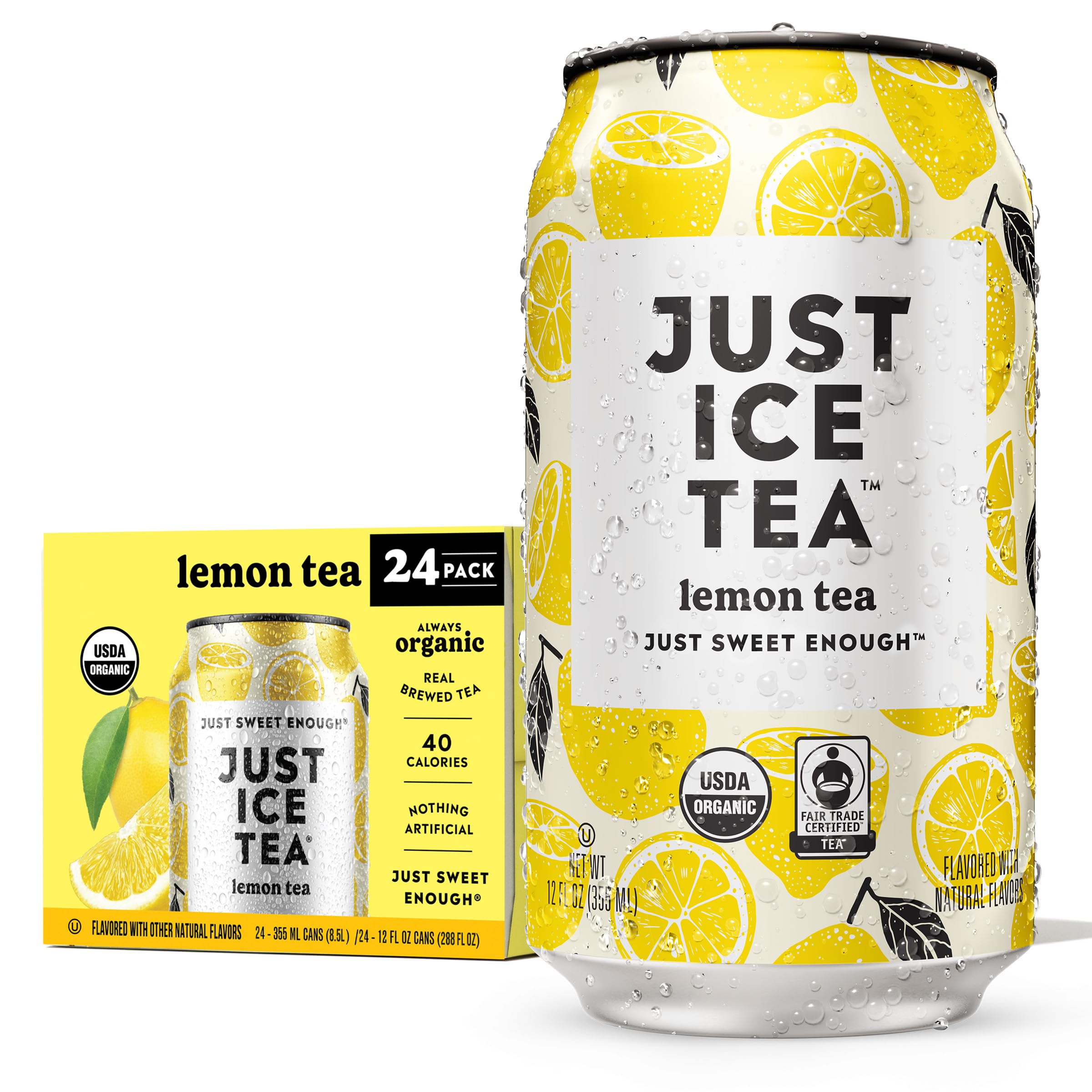 Just Ice Tea front packaging showing 24-pack with lemon and tea branding, appealing convenience