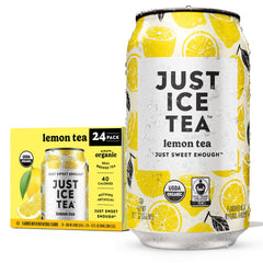 Just Ice Tea front packaging showing 24-pack with lemon and tea branding, appealing convenience