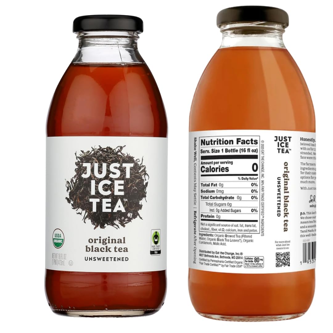 Just Ice Tea Hibiscus bottle detail showing vivid color and floral appeal