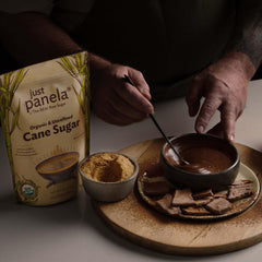Just Panela close-up of unrefined granules highlighting natural texture and flavor