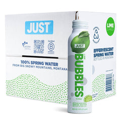 JUST Water front packaging showing lime flavor and recyclable bottle benefit