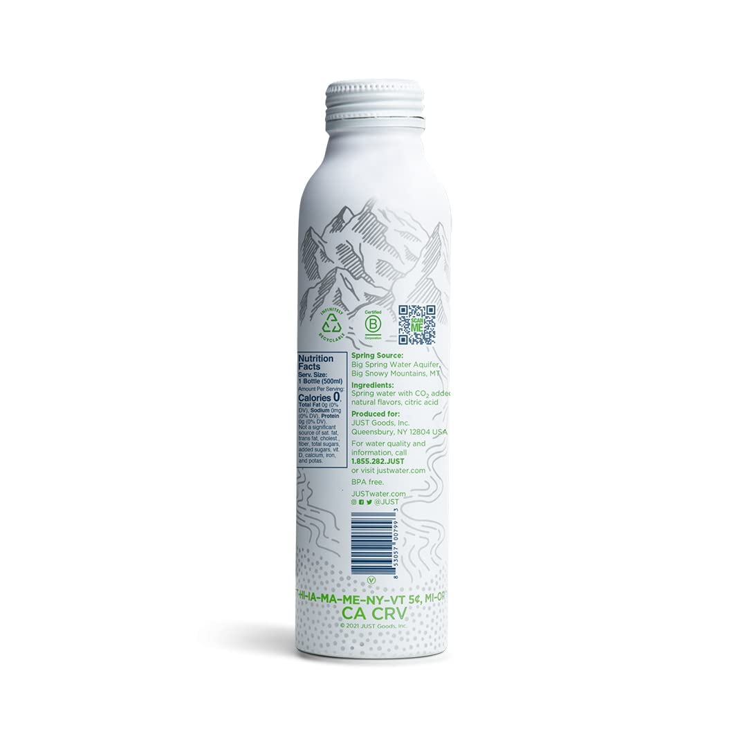 JUST Water label detail emphasizing natural minerals and mountain spring origin