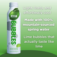 JUST Water pouring into a glass with bubbles for refreshing crisp taste