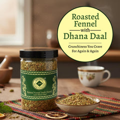 Jyoti Ben's tight shot of roasted dhana daal showing even roast quality