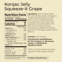 K FOOD close-up of pouch label highlighting grape flavor and zero sugar benefit