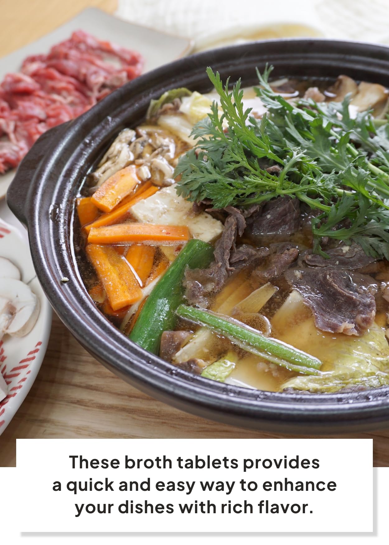 K FOOD raw ingredients—onion, cabbage, radish, shiitake—arranged to show natural flavor sources