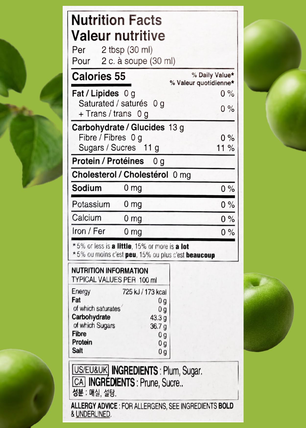 K FOOD KOREAN FOOD bottle beside fresh plums showing bottle size and portioning