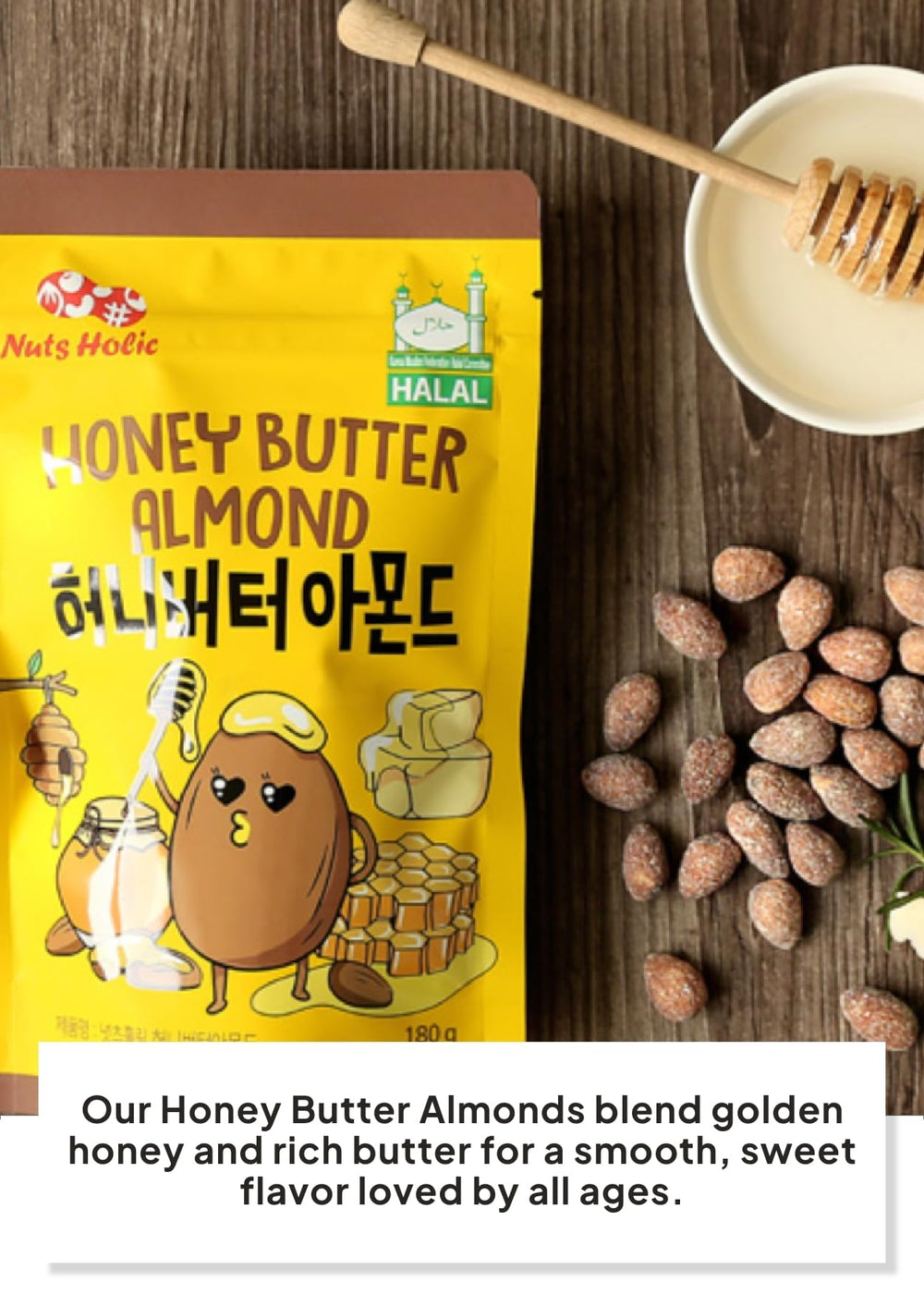 K FOOD KOREAN FOOD close-up of honey-butter glaze on almond showing glossy coating for flavor