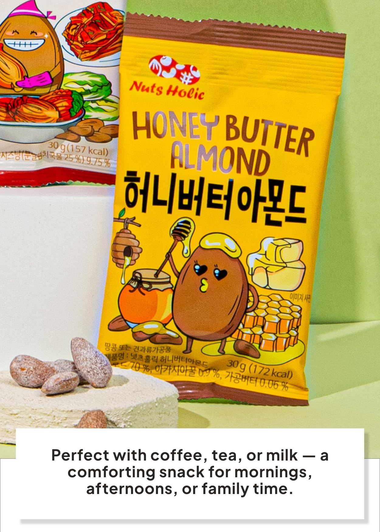 K FOOD KOREAN FOOD almonds served in bowl beside coffee showing pairing benefit for breaks