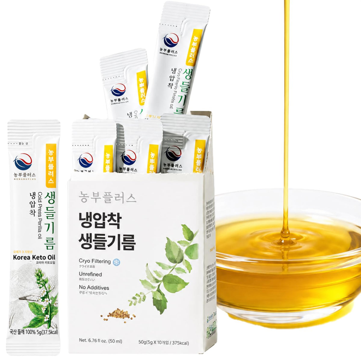 K FOOD KOREAN FOOD front packaging showing 10 perilla oil sticks, travel-ready