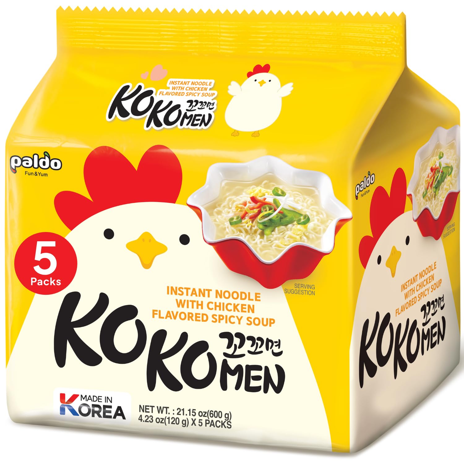 K FOOD Paldo KOKOMEN front packaging showing five-pack and label benefits