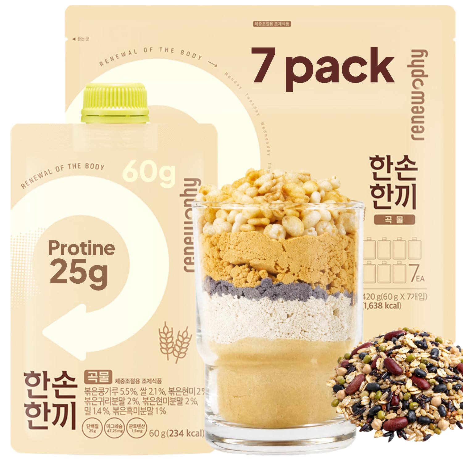 K FOOD RENEWPHY front packaging showing 7 pouches and benefits