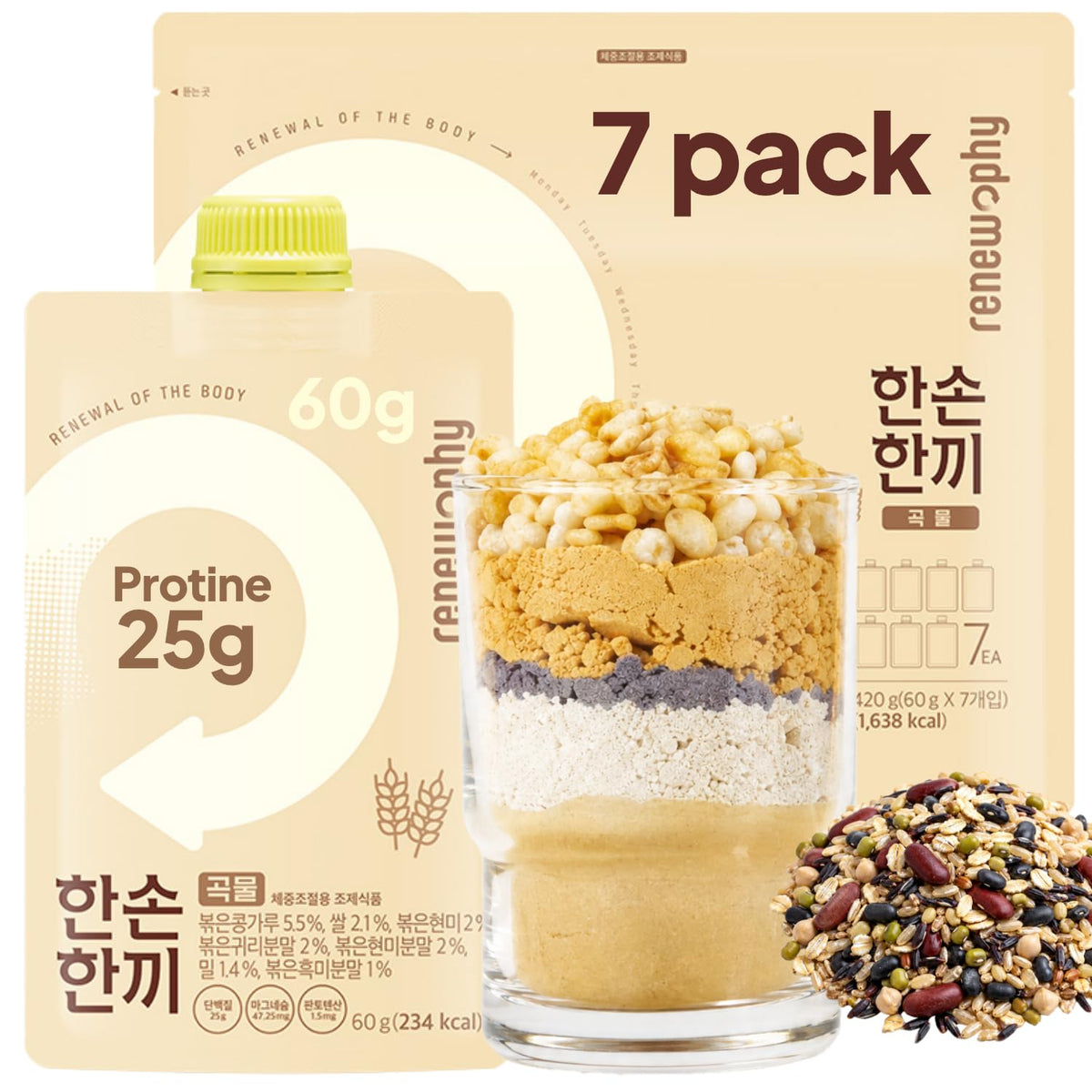 K FOOD RENEWPHY front packaging showing 7 pouches and benefits