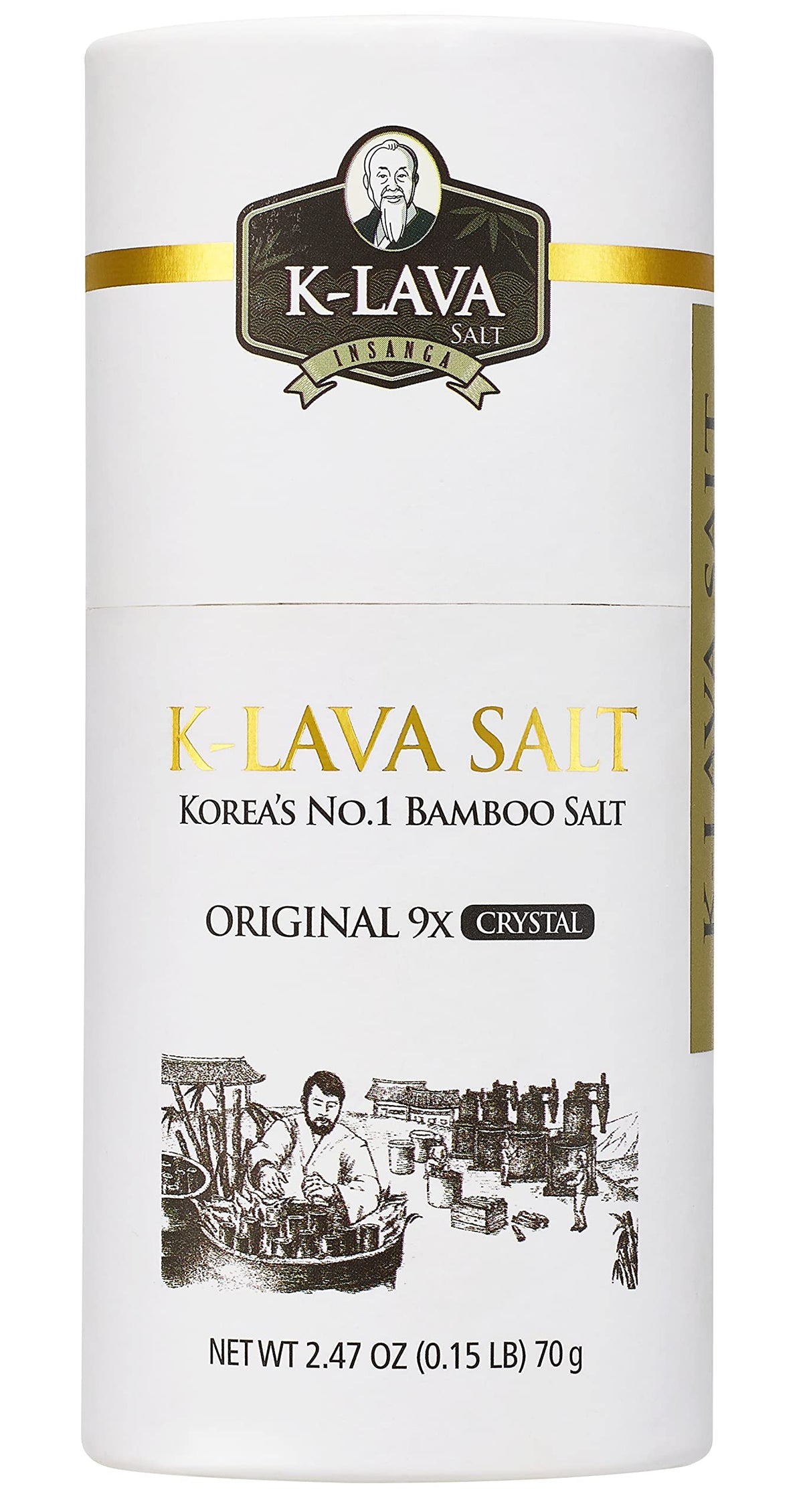 K-LAVA SALT front packaging showing brand and crystal jar, highlights artisanal quality