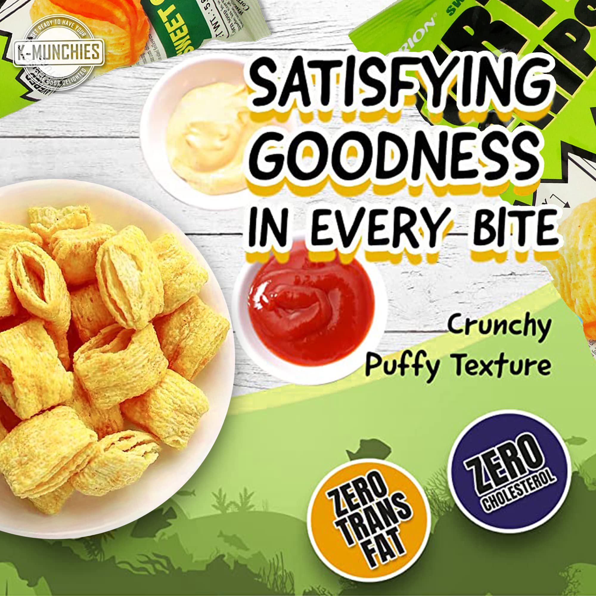 K-Munchies chips next to a hand for scale showing large 160g bag quantity and portion size