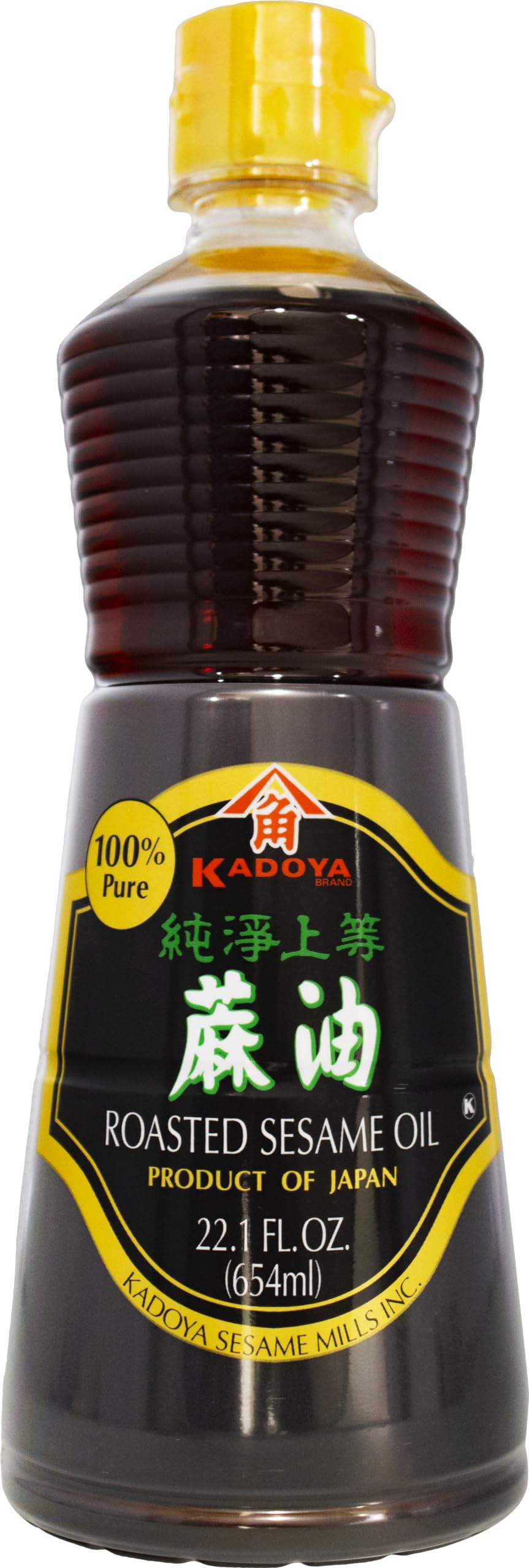 Kadoya sesame oil front bottle showing label and rich golden color for flavor