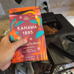 KAHAWA 1893 bag label with QR code enabling direct farmer support