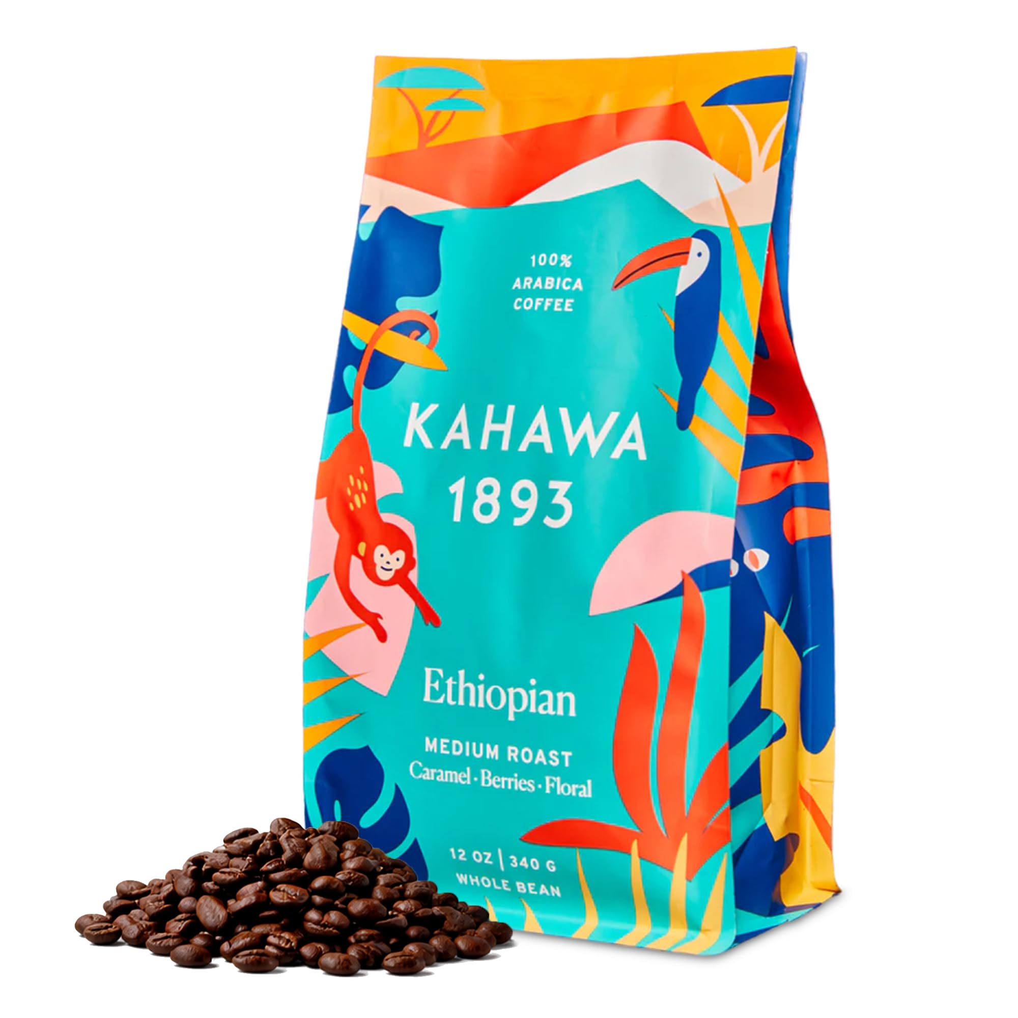 KAHAWA 1893 front packaging showing 12 oz bag and origin benefit