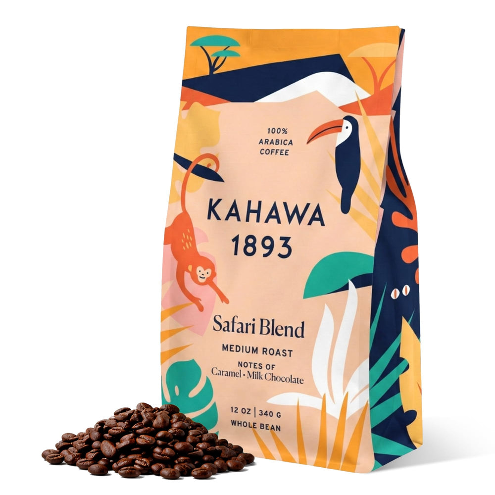 KAHAWA 1893 front packaging showing 12 oz bag and branding benefit transparency