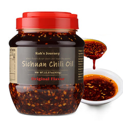 Kah's Journey front jar showing label and 15.87oz size, adds bold Sichuan flavor