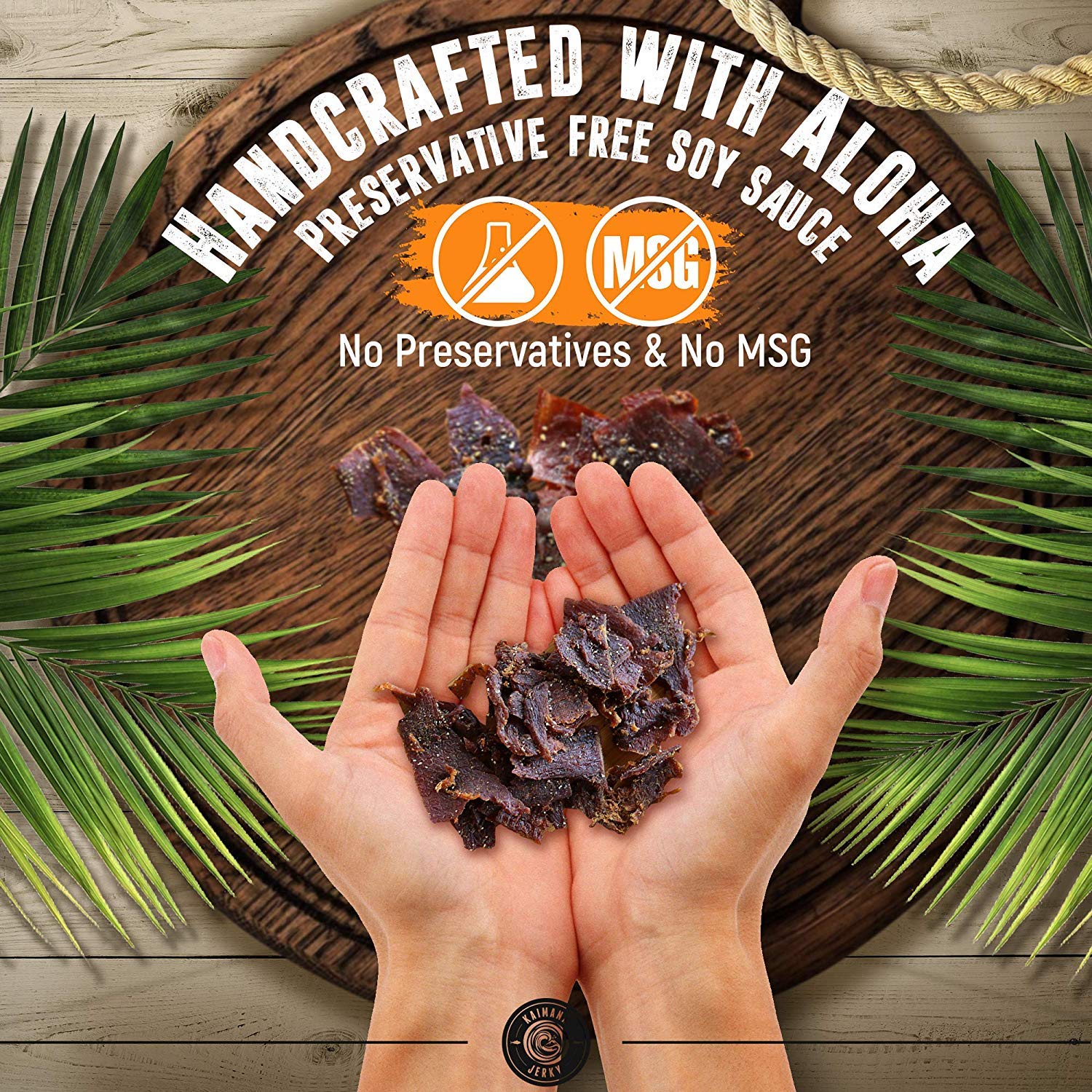 Kaimana artisan hand cutting jerky in Kona emphasizing small-batch craftsmanship