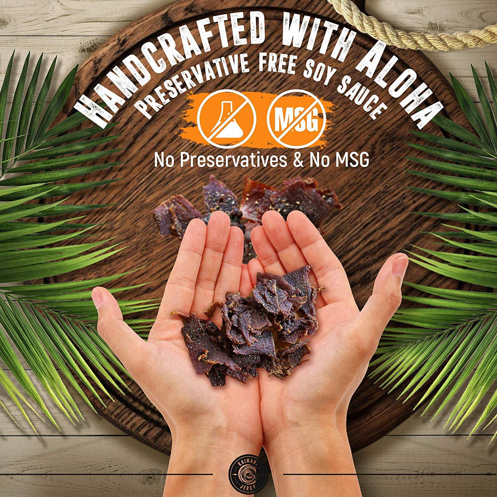 Kaimana artisan hand cutting jerky in Kona emphasizing small-batch craftsmanship