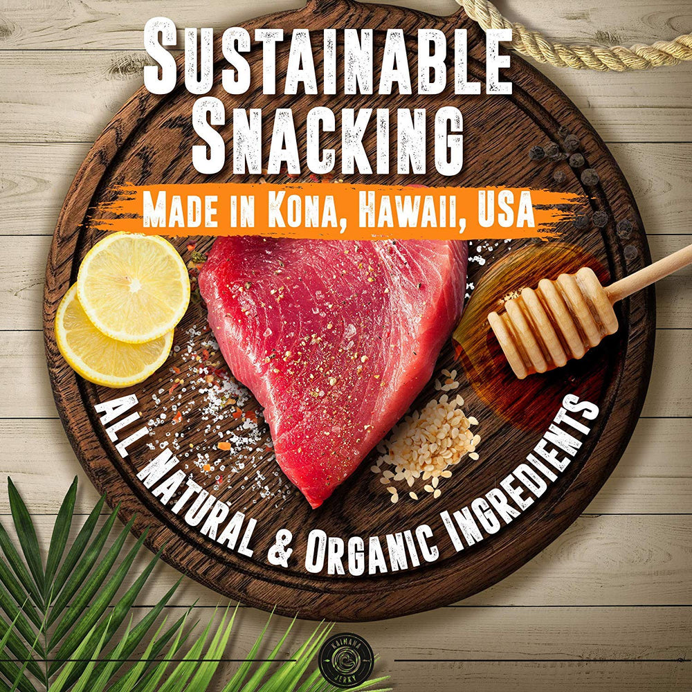 Kaimana tuna jerky served on a cracker as a quick protein-rich snack option