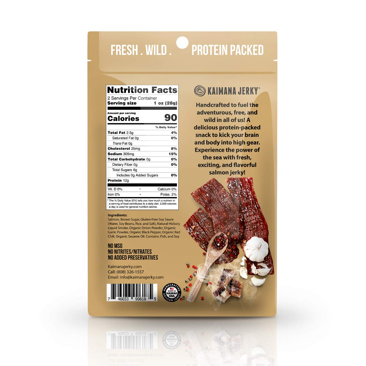 Kaimana Jerky close-up texture of smoked salmon strips showing chewy quality and rich flavor