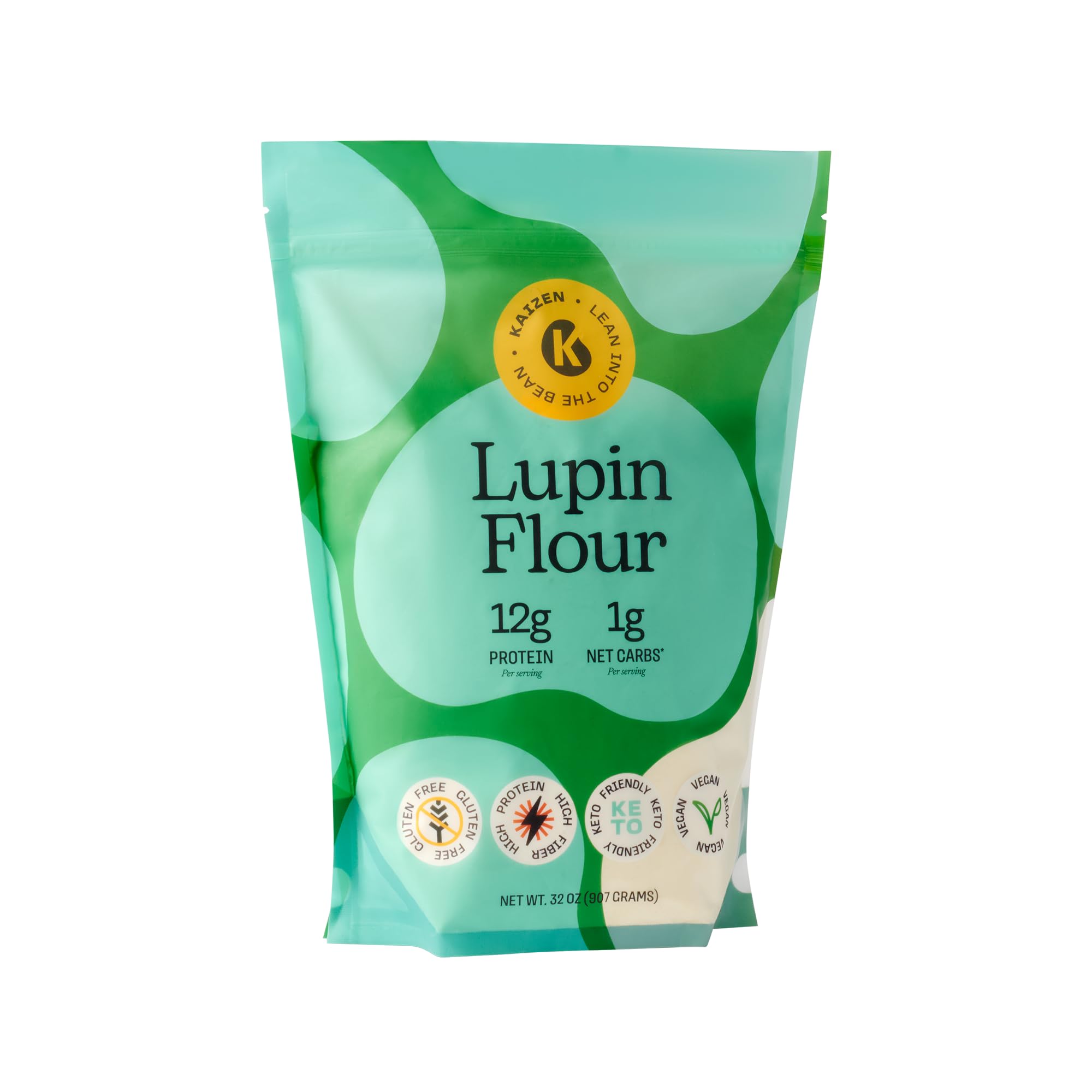 Kaizen Food Company front packaging of lupin flour showing product and benefits