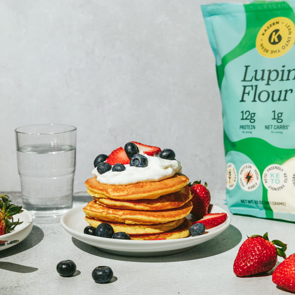 Kaizen Food Company nutrition label of lupin flour emphasizing protein and carb counts