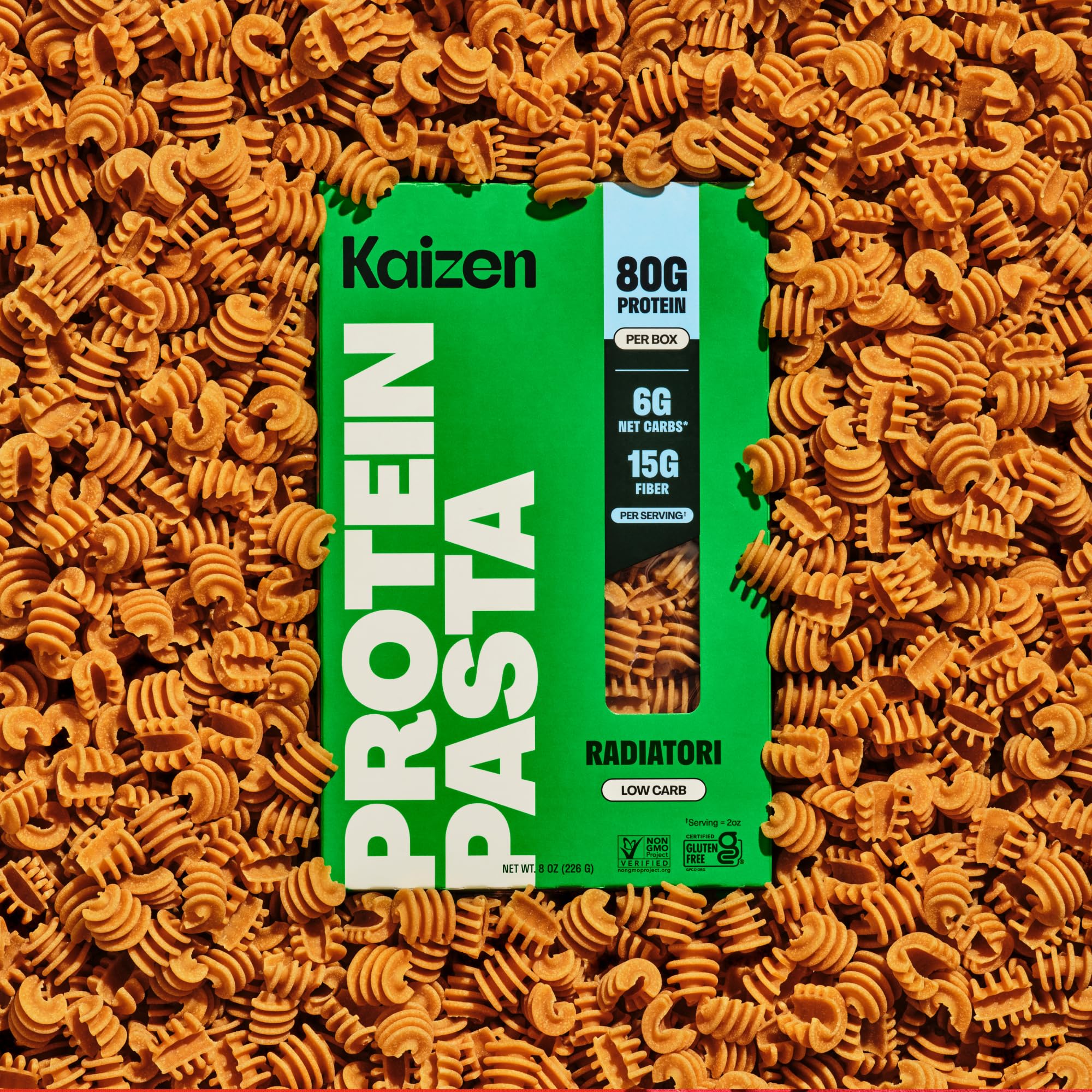 Kaizen Radiatori next to scale showing 2 oz serving size for portion control