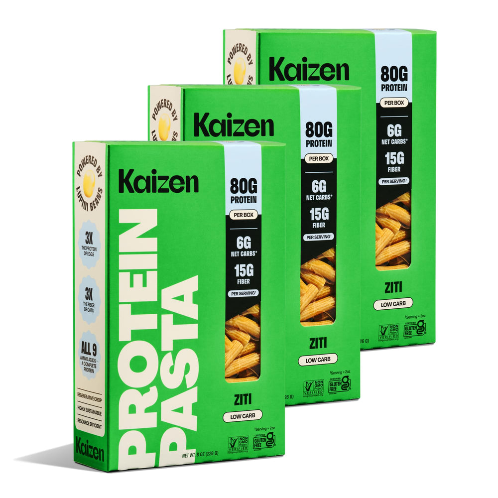 Kaizen Food Company front packaging showing ziti and nutrition benefits