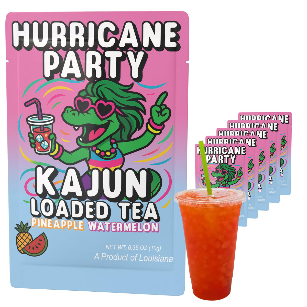 KaJun LOADED TEA front packet showing pineapple watermelon branding and energizing appeal