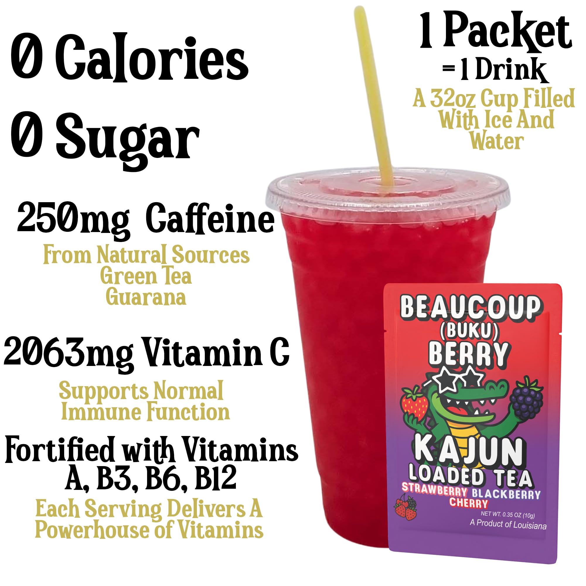 KaJun LOADED TEA open packet close-up of powder texture and easy mixing benefit