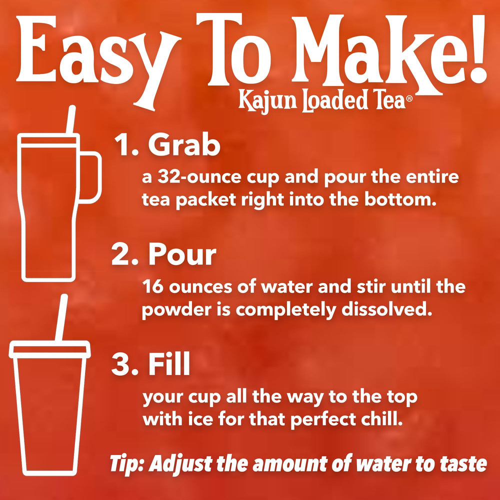 KaJun LOADED TEA pouring into water demonstrating quick mixability and refreshment