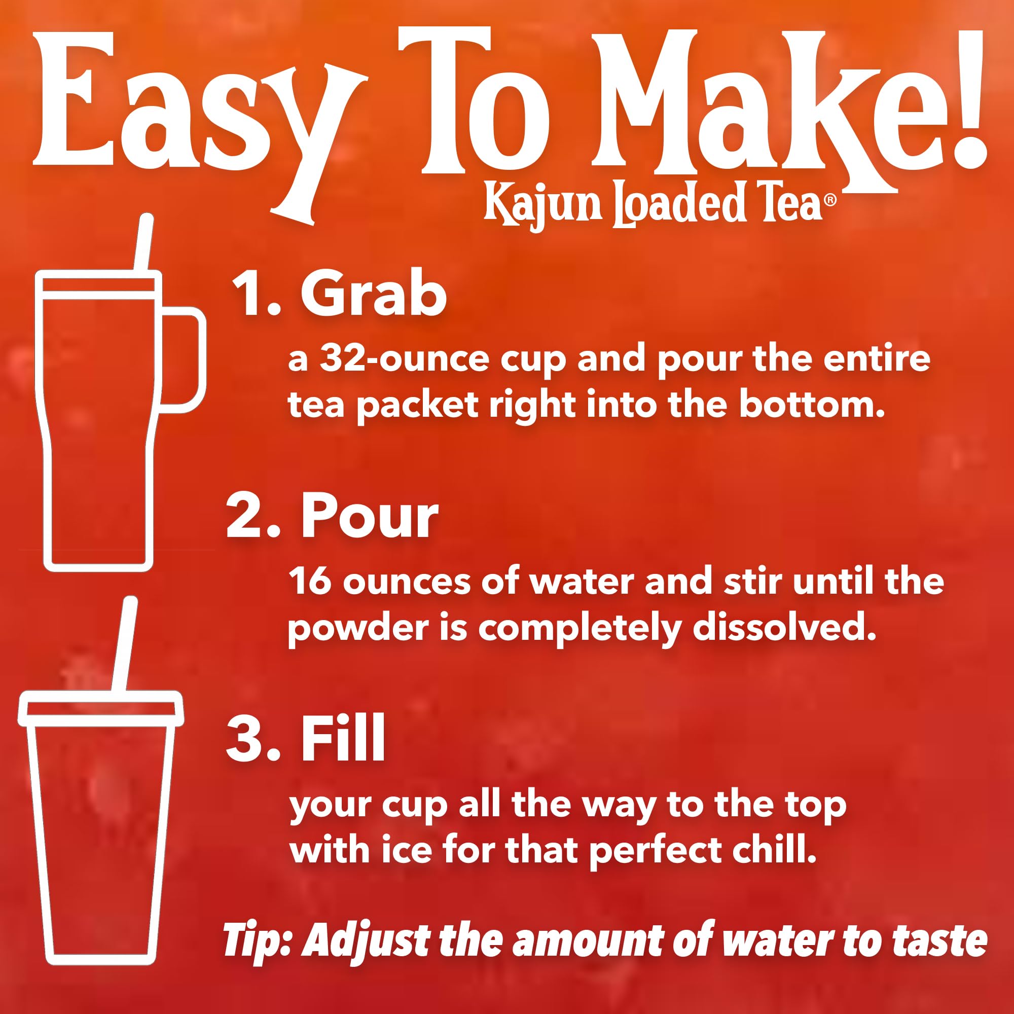 KaJun LOADED TEA mixed drink in glass with ice demonstrating a refreshing chilled energy boost