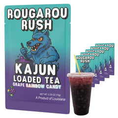 KaJun LOADED TEA front pouch showing vibrant Rougarou Rush branding and convenience