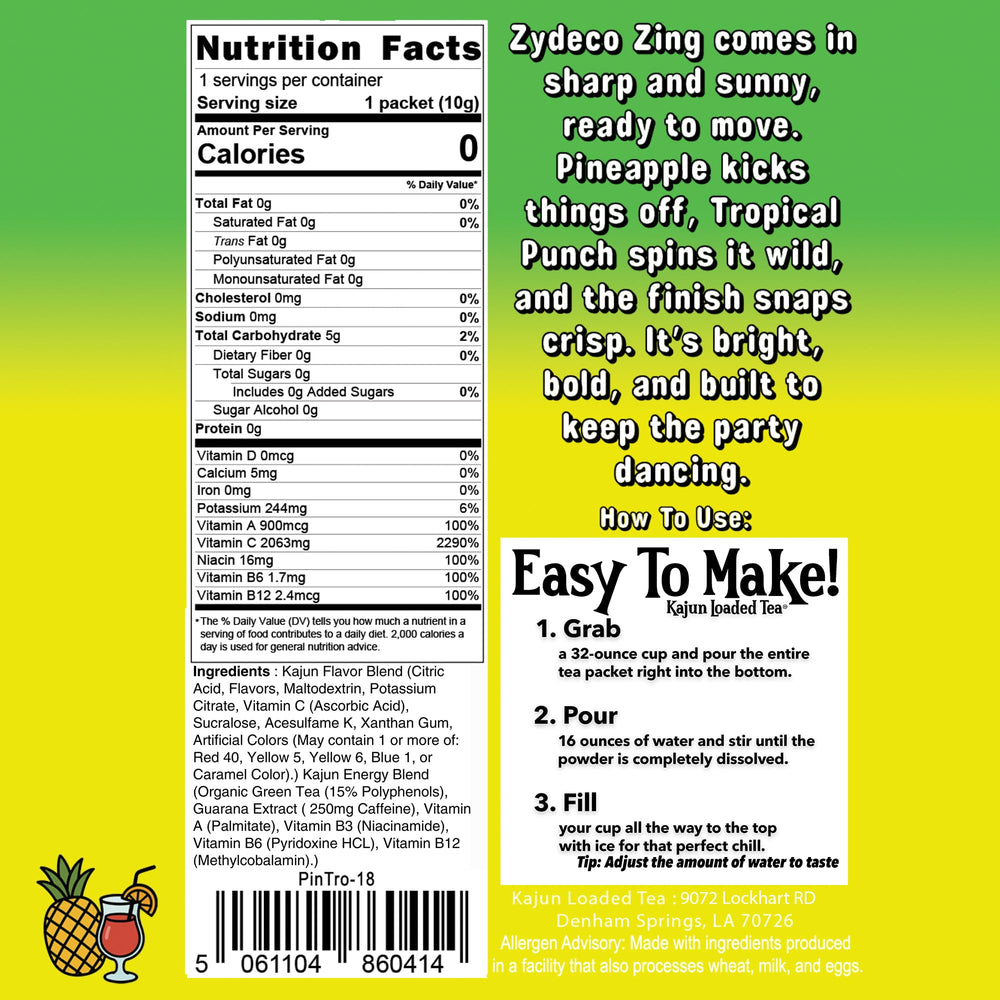KaJun LOADED TEA packet held beside a hand to show single-serve size and dosing