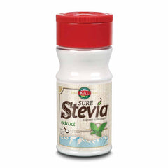 KAL Sure Stevia front shaker showing label and serving info, clear portion control
