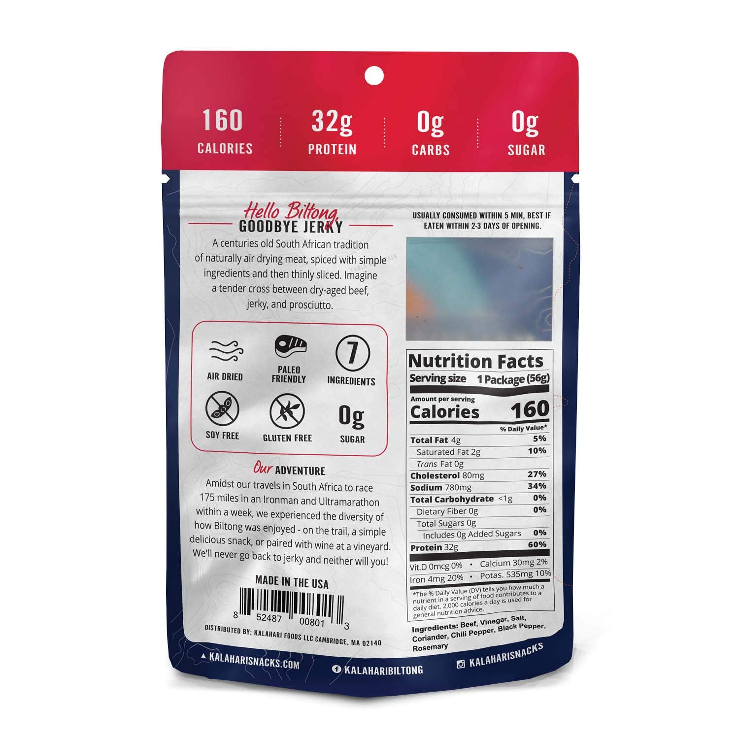 Kalahari Biltong texture close-up revealing thinly sliced air-dried beef and rich seasoning
