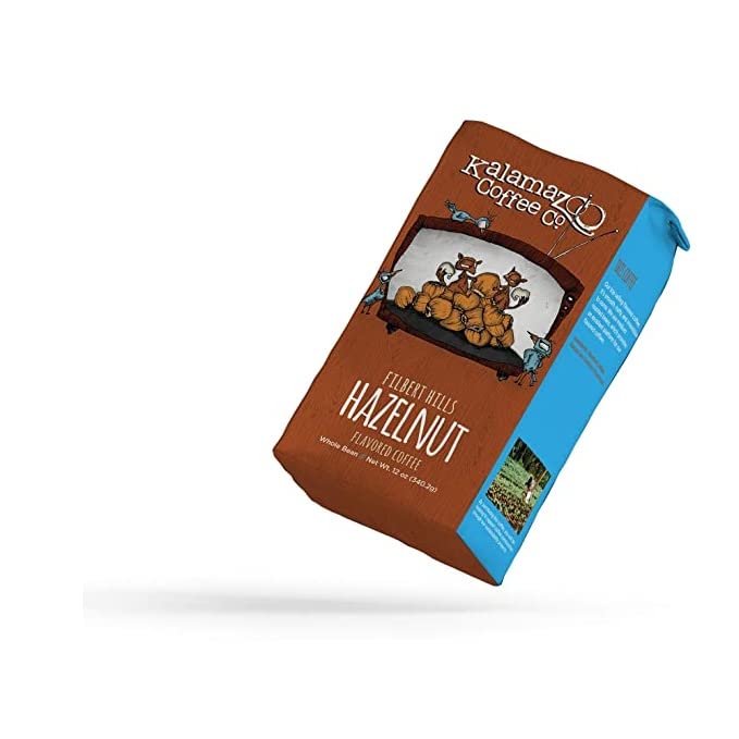 KALAMAZOO COFFEE COMPANY brewed cup in kitchen lifestyle showing inviting hazelnut scent benefit