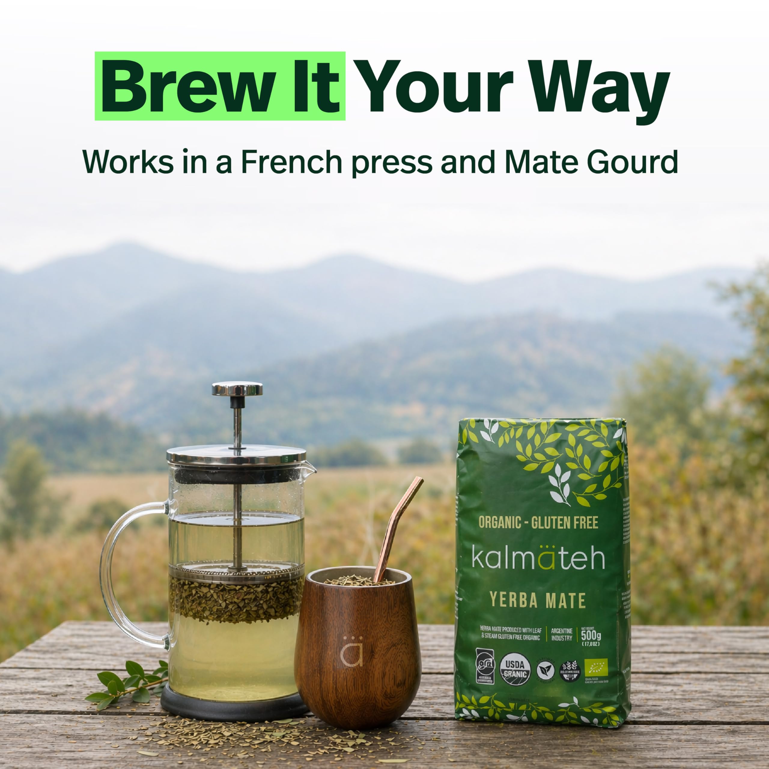 Kalmateh steeping in a French press for a strong, convenient brewed cup advantage