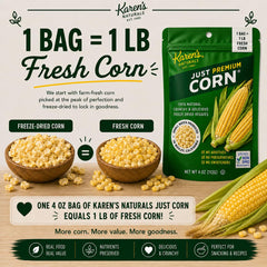 Karen's Naturals close-up of crunchy corn pieces highlighting intense flavor
