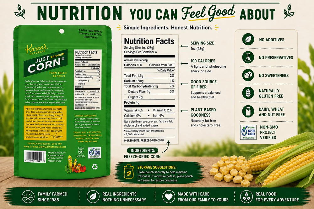 Karen's Naturals rehydrated corn in soup adding natural sweetness