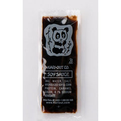 Kari-Out front view of soy sauce portion packets showing branding and easy-pour benefit