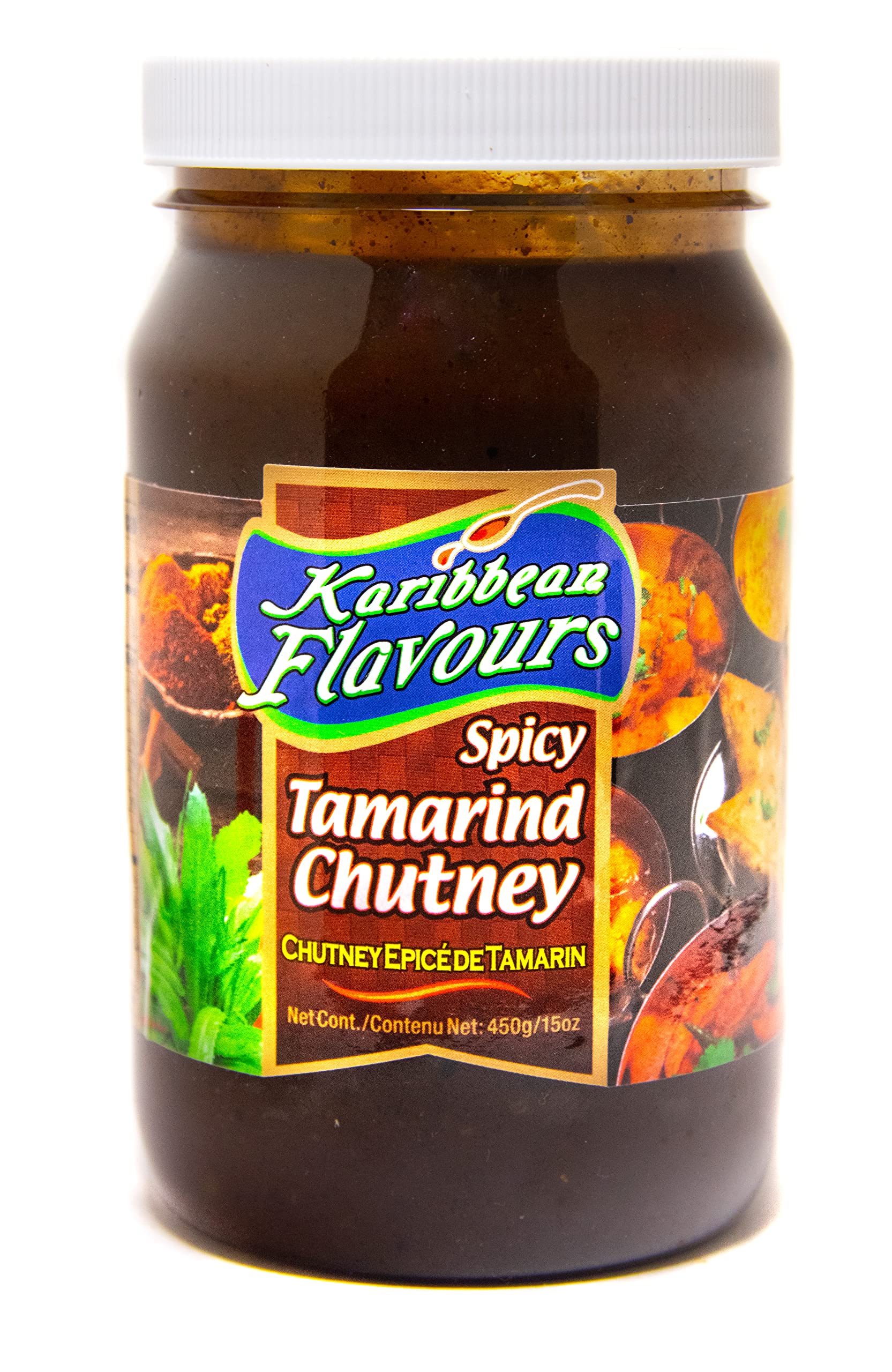 KARIBBEAN FLAVOURS front label showing authentic tamarind and scotch bonnet benefit