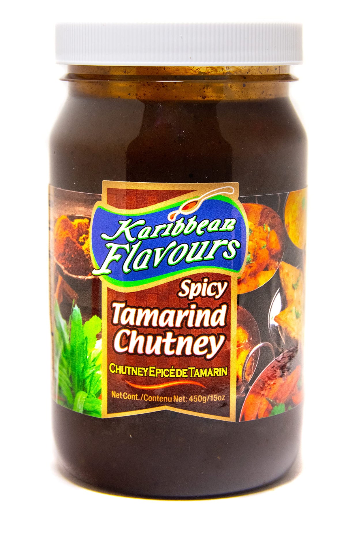 KARIBBEAN FLAVOURS front label showing authentic tamarind and scotch bonnet benefit