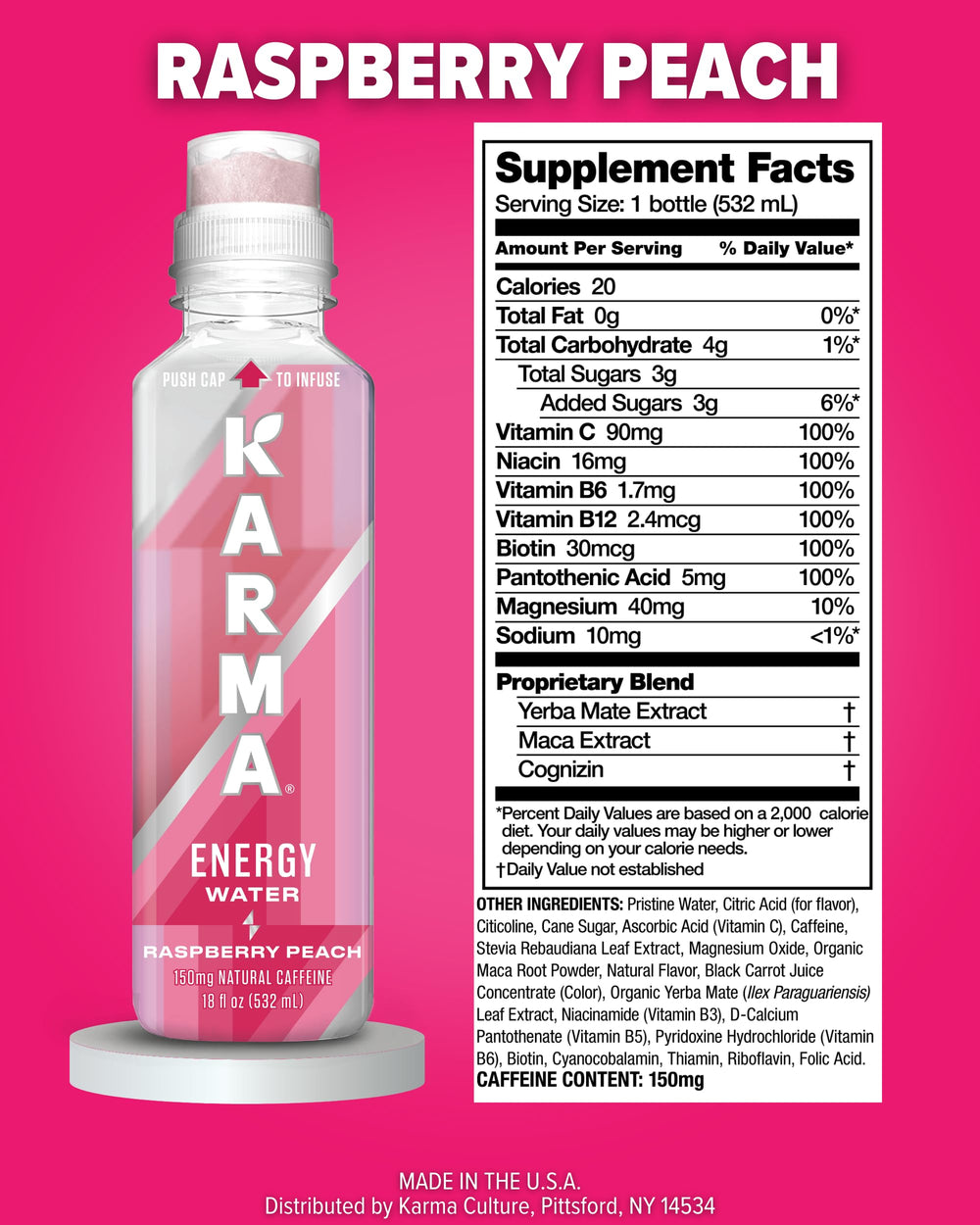 Karma label detail showing Cognizin and vitamins for focused support